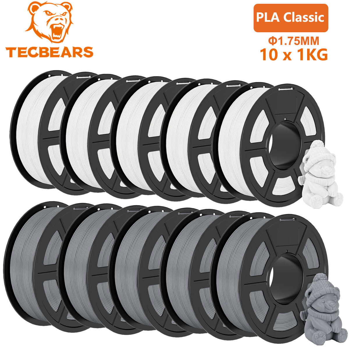 10KG TECBEARS PLA Classic 1.75mm 300-600mm/s Print Range PLA 3D Printer Filament