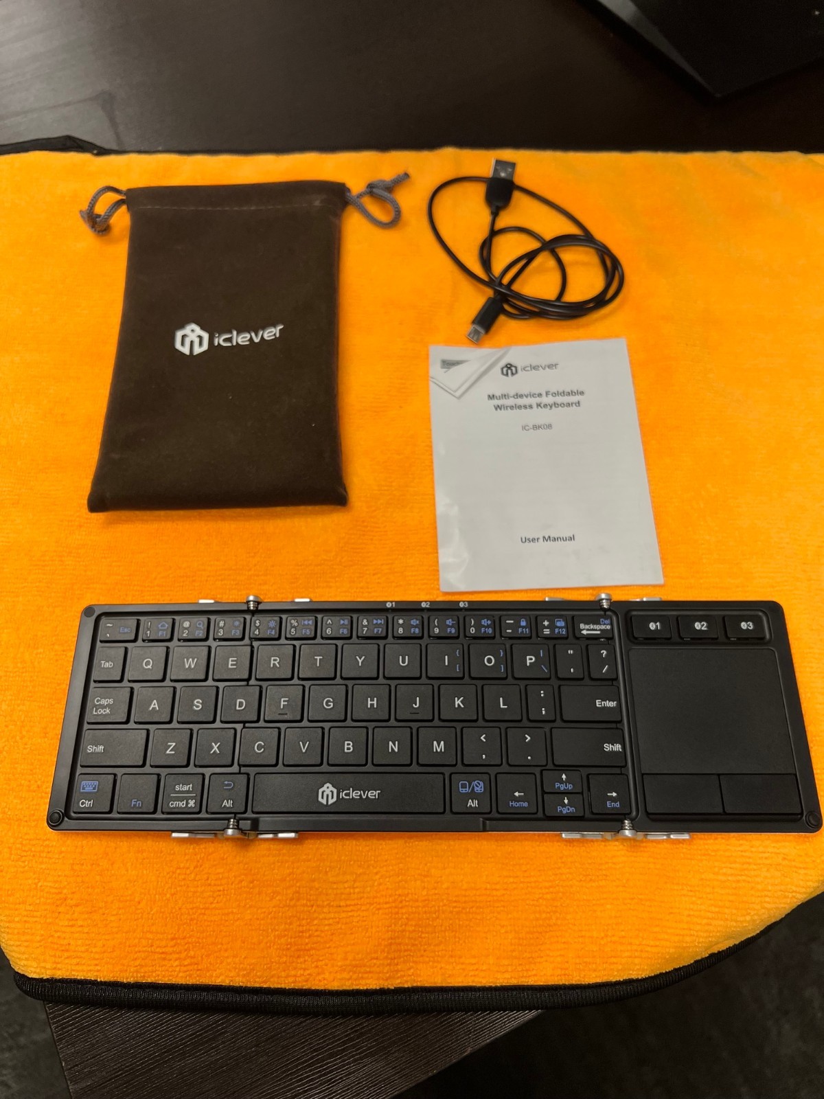 iClever BK08 Tri-Folding Bluetooth Keyboard with Touchpad Pouch Cable Manual
