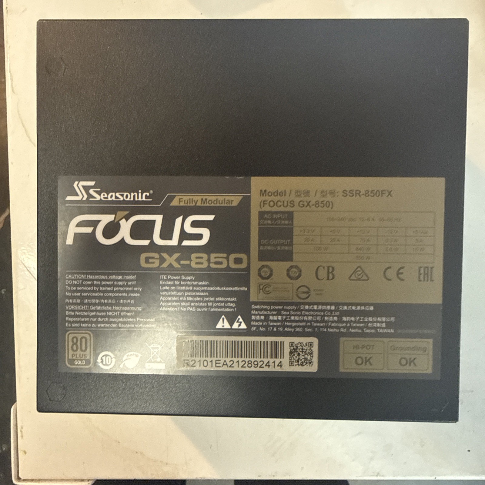 SeaSonic FOCUS GX-850 850W 80 PLUS Gold ATX 12V Power Supply (SSR-850FX)