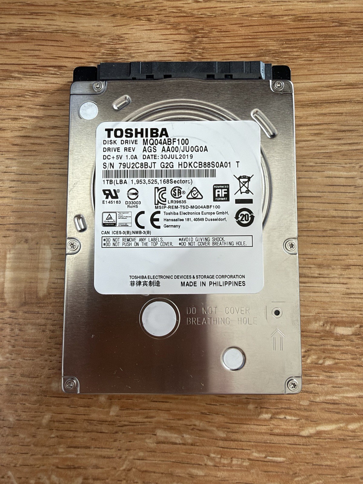 Toshiba 1TB MQ04ABF100 2.5in SATA III 5400 RPM Internal Hard Drive