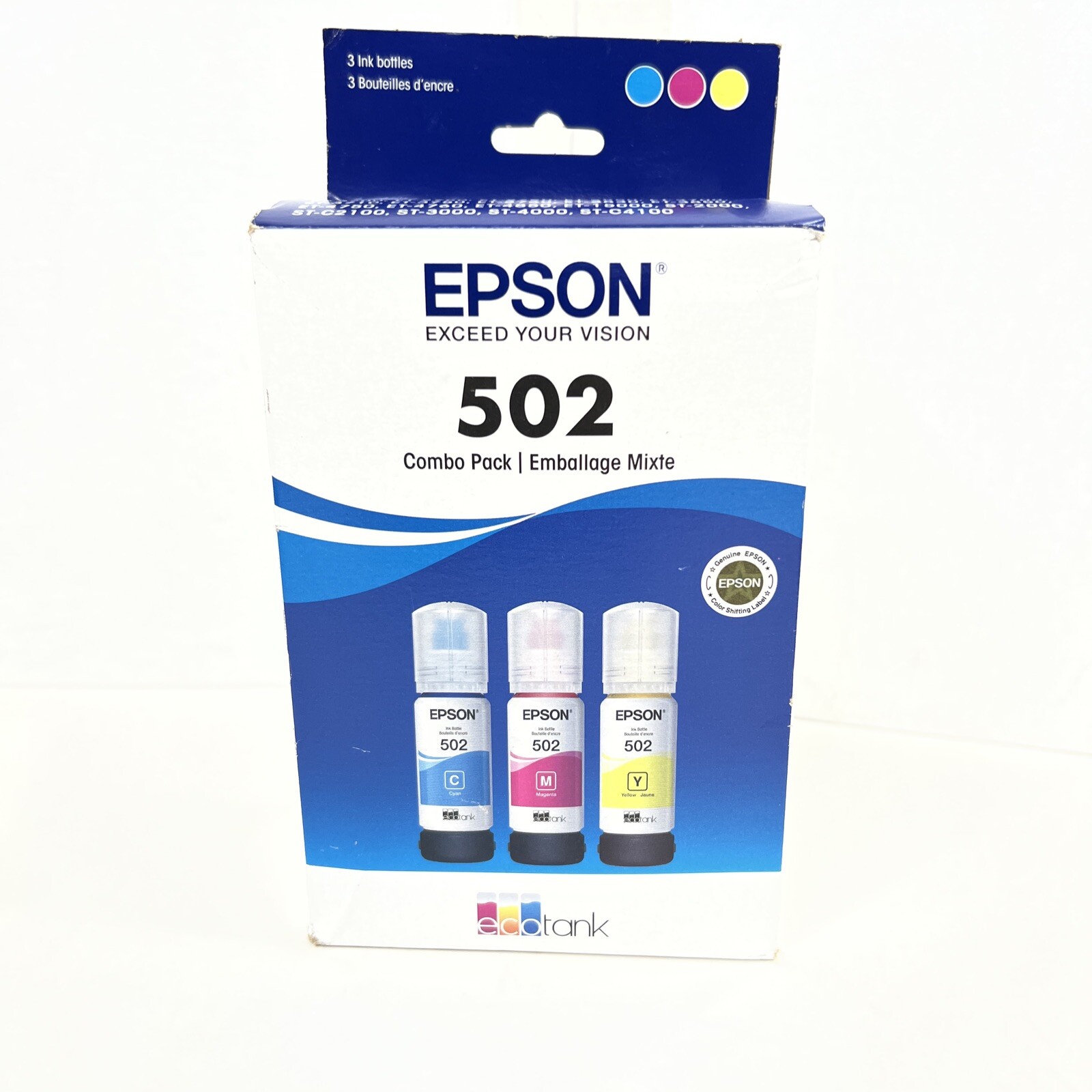 Genuine Epson EcoTank Ink 502 Combo Pack Cyan Magenta Yellow Exp:2026 Sealed.*I*