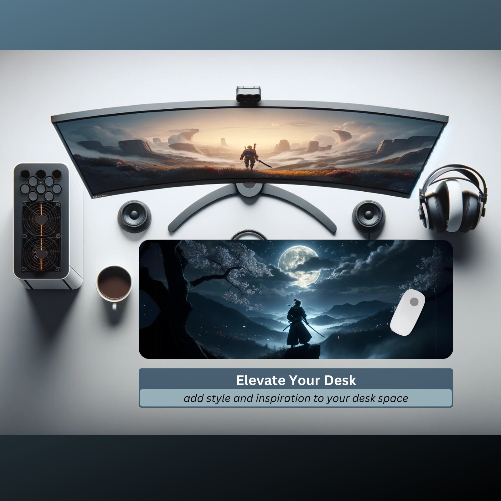 DESKMATEC Gaming Mouse Pad, Moonlit Samurai Desk Mat (80x30cm)