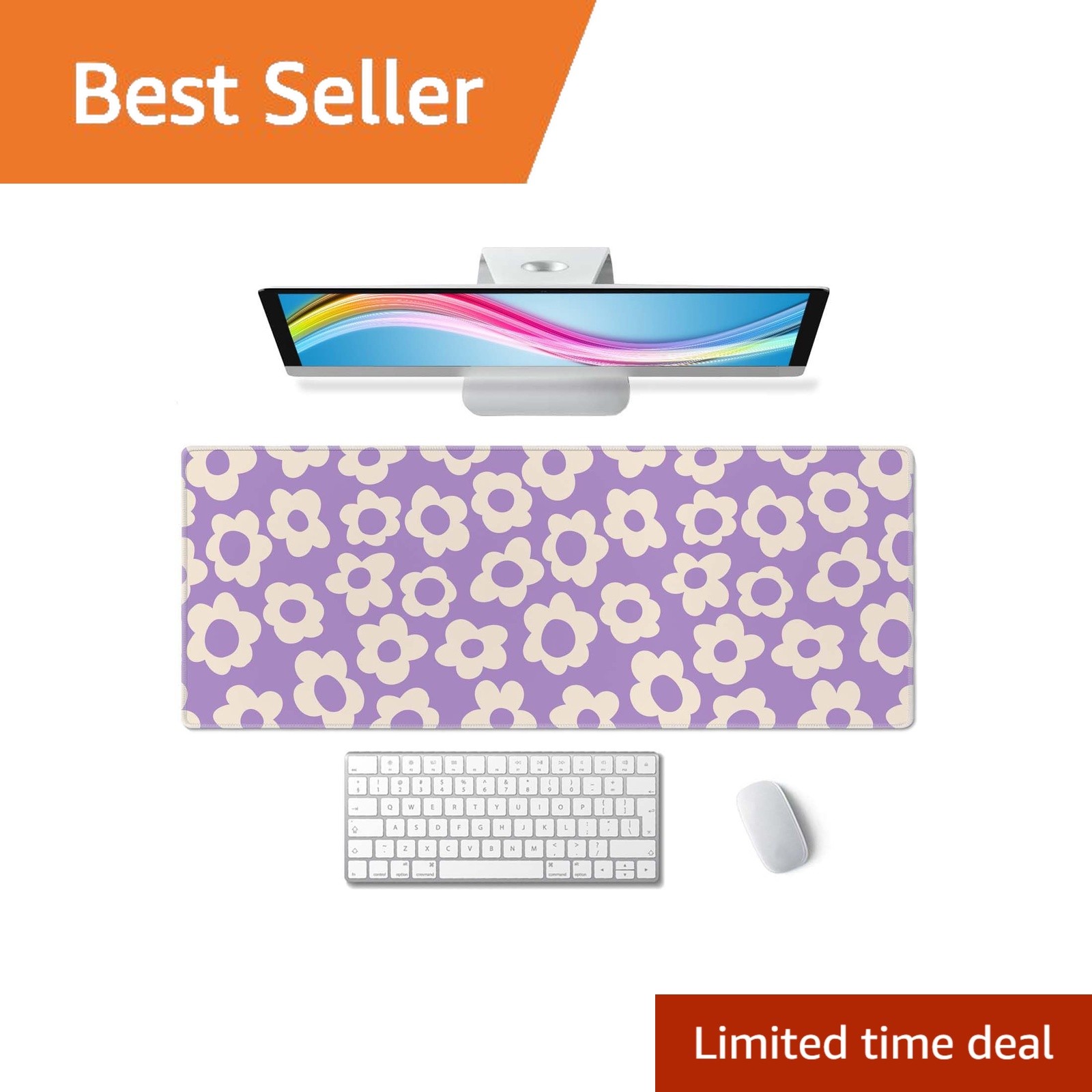 Wasica Gaming Mouse Pad, Vintage Groovy Flowers Purple