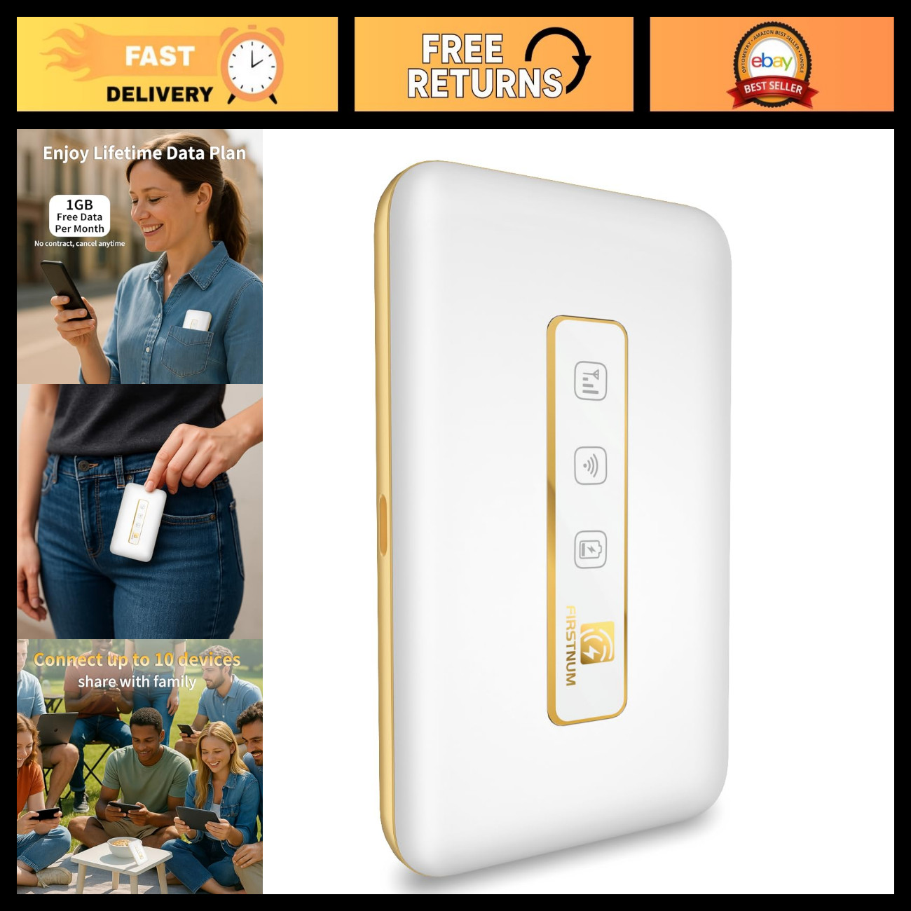 Portable 4G Mobile Hotspot for Travel - 1GB Free Global Data, Compact & Lightwei