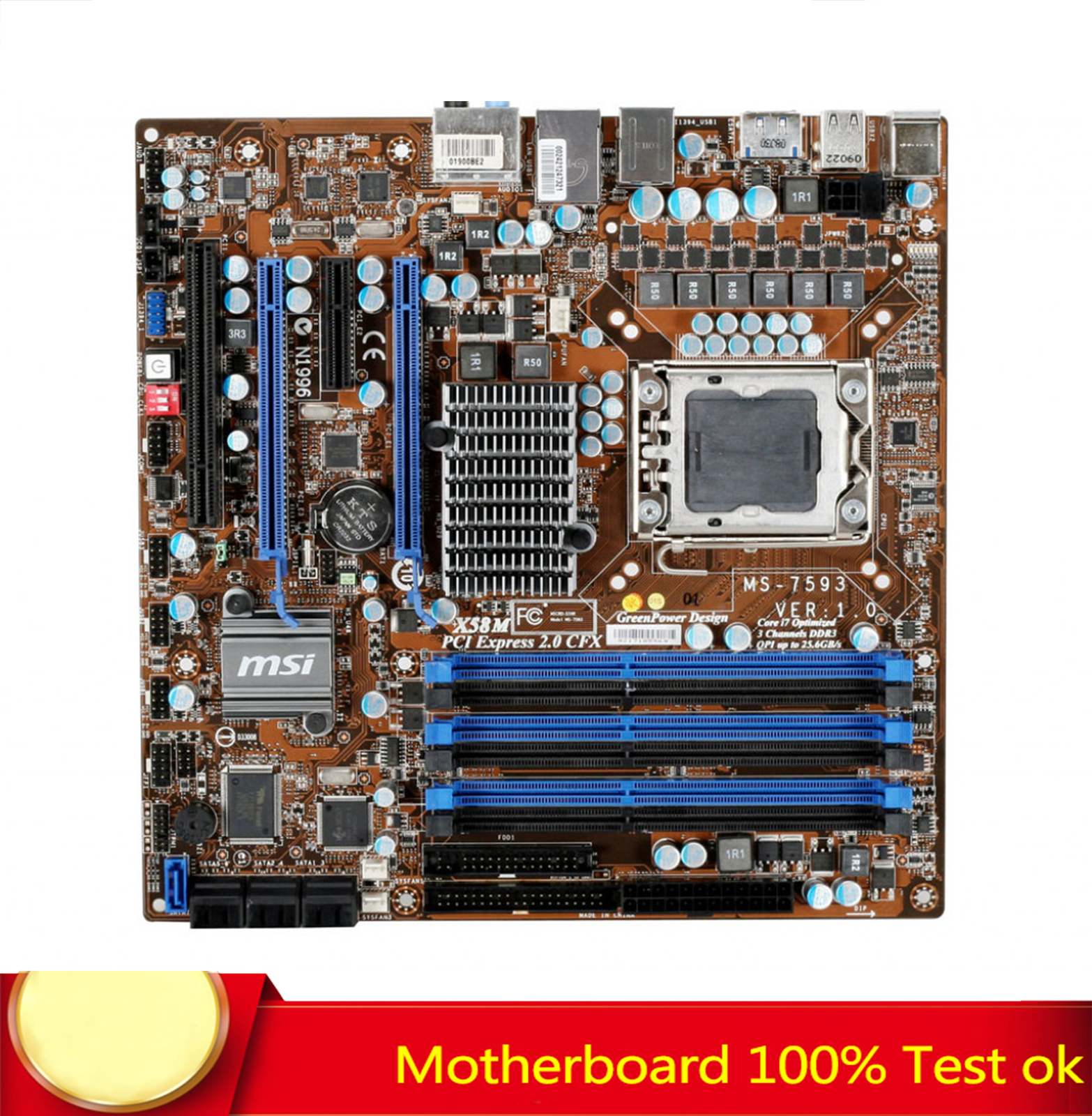 FOR MSI X58M Motherboard Supports L5520 X5650 i7920 i7950 LGA1366 100% Test Work