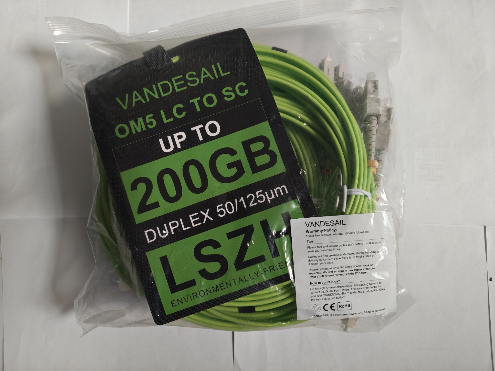 Vandesail OM5 LC to SC Duplex 50/125μm LSZH Optical Fiber Cable 5m Green