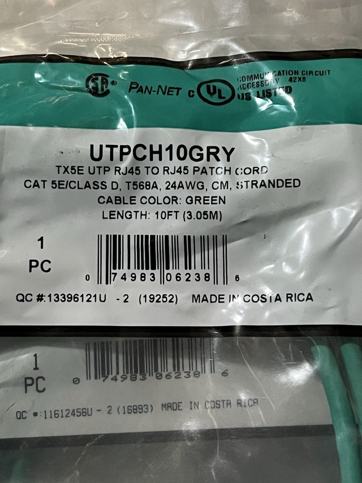 Panduit UTPCH10GRY | Copper Patch Cord, STP, Pan-Plug Modular Ethernet (10 pack)