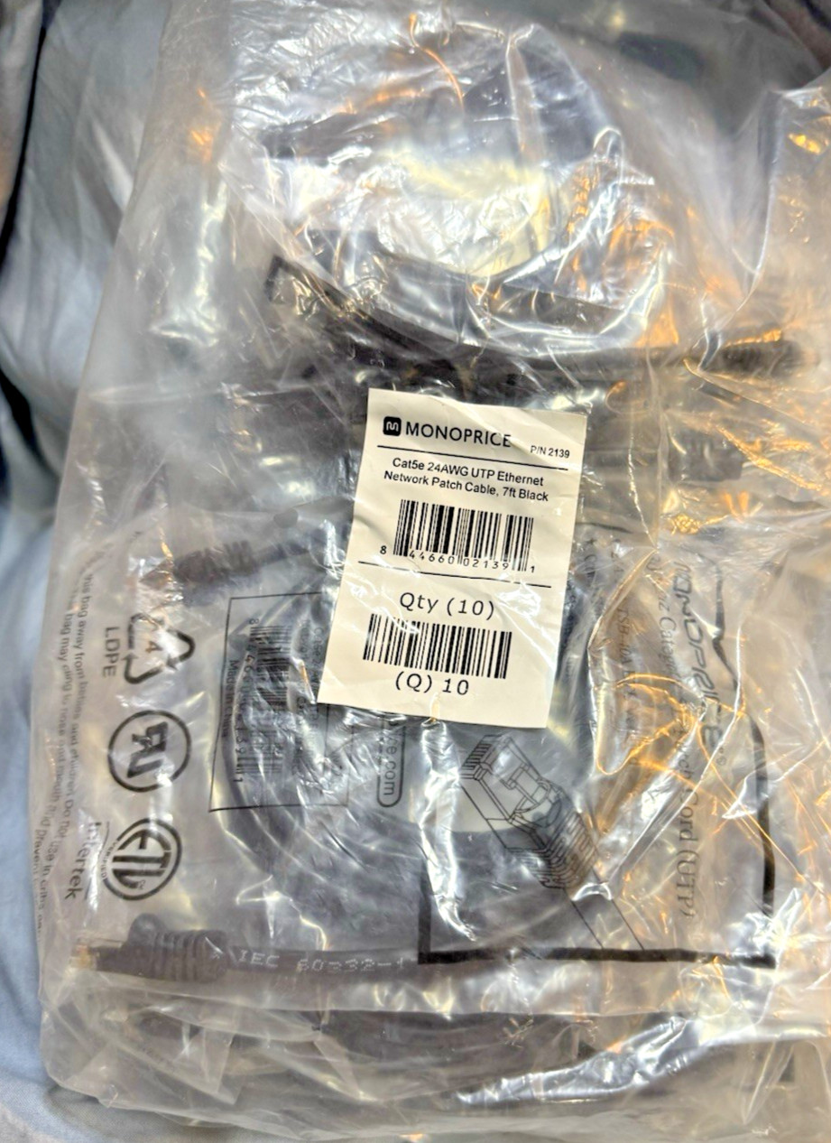 Lot of 10 Monoprice 6ft 24AWG Cat5e 350MHz UTP Ethernet network cables Black