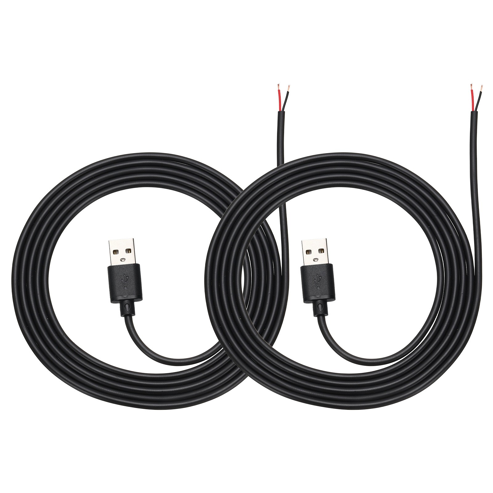 2Pcs 1.5m/4.92Ft USB Pigtail Cable, 5V 2.4A USB A to 2 Pin Bare Wires, Black