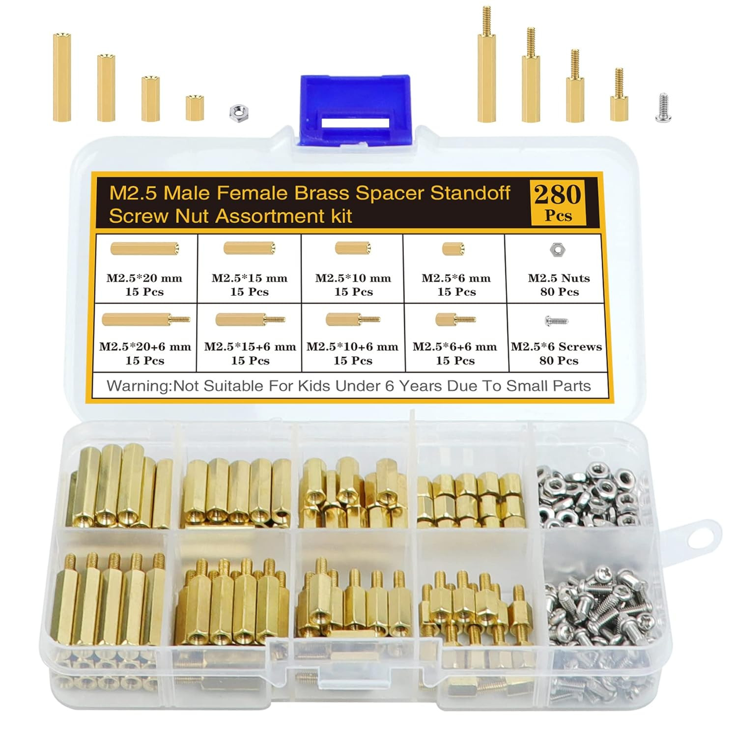 280Pcs M2.5 Motherboard Standoffs&Screws&Nuts Kit, Hex Male-Female Brass Spacer