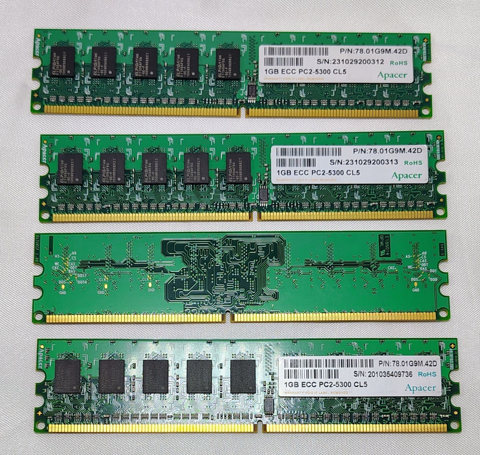 Apacer (4 x 1GB) 4GB PC2-5300 DDR2-667MHz ECC CL5 240-Pin DIMM Memory lot