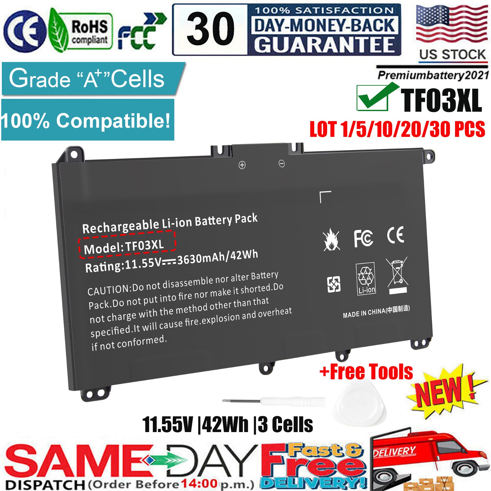 ✅LOT 1-30 TF03XL Battery For HP Pavilion 15-CC 15-CD 17-AR Serie 920070-855 NEW