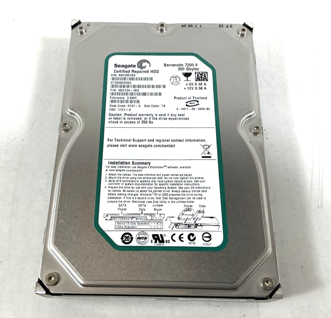 Seagate 300GB 3.5" SATA 7200RPM Hard Drive - ST3300622AS