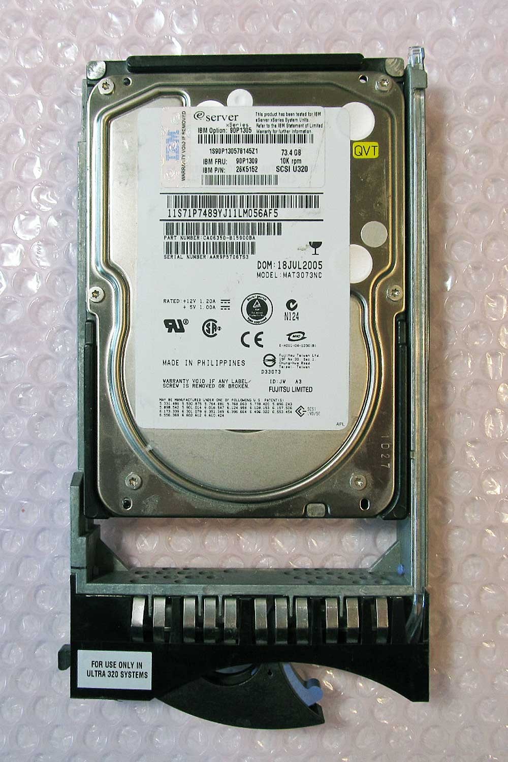 IBM 73.4Gb 320 SCSI HDD with tray/caddy 90P1305 90P1309 26K5152 25R4100