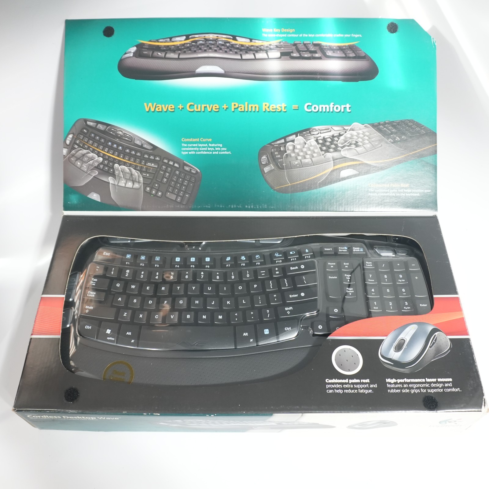 Vintage Logitech Cordless Desktop Wave Wireless Mouse & Keyboard US English