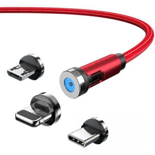 Magnetic Charging Cable 3 in 1 - Strong Magnetic Force, Red Aluminium Design