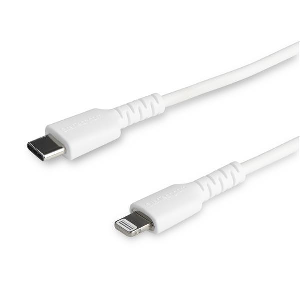 StarTech 3 foot/1m Durable White USB-C to Lightning Cable, Rugged Heavy Duty ...