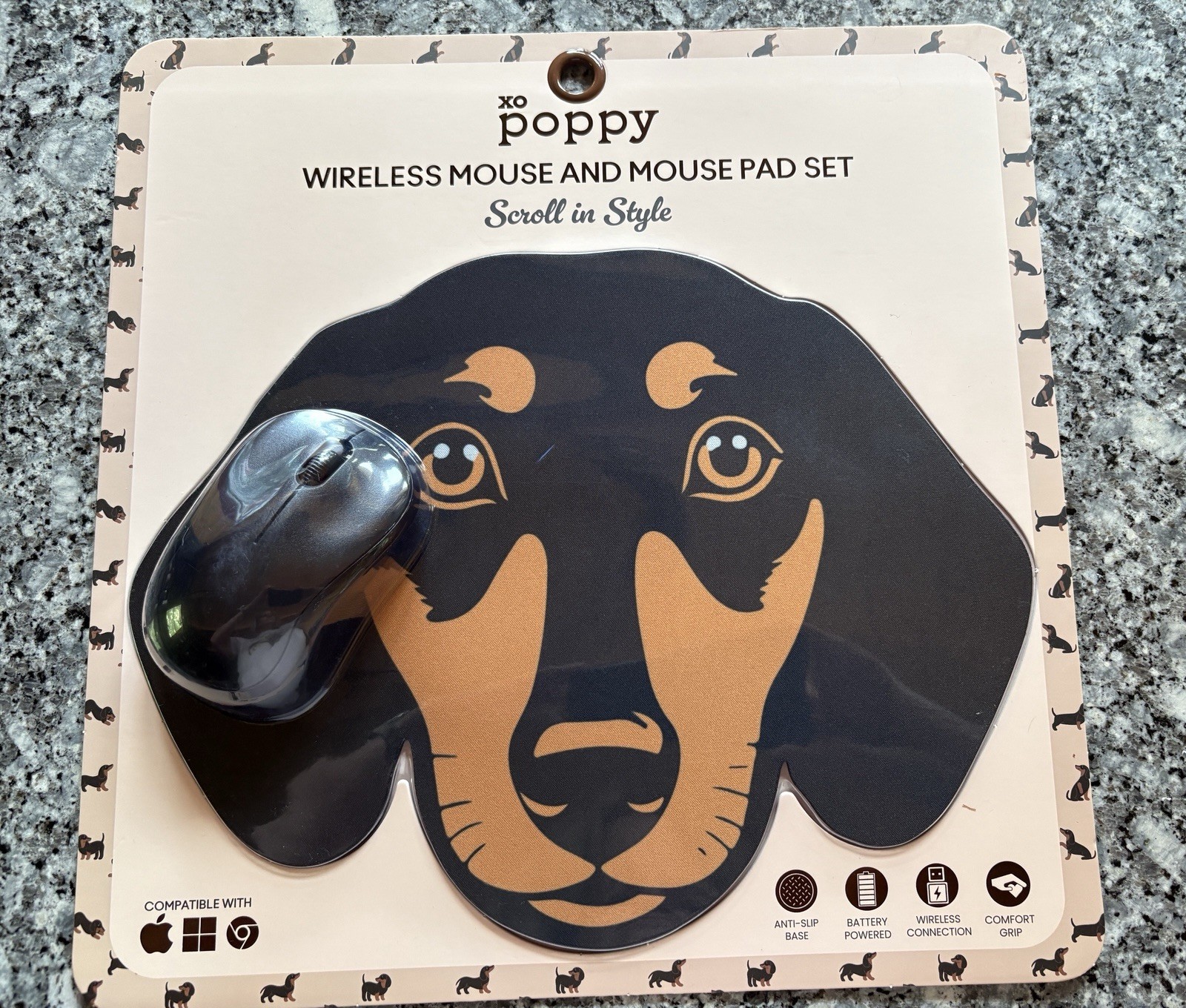 XO POPPY Dachshund Wireless Mouse And Mouse Pad Set