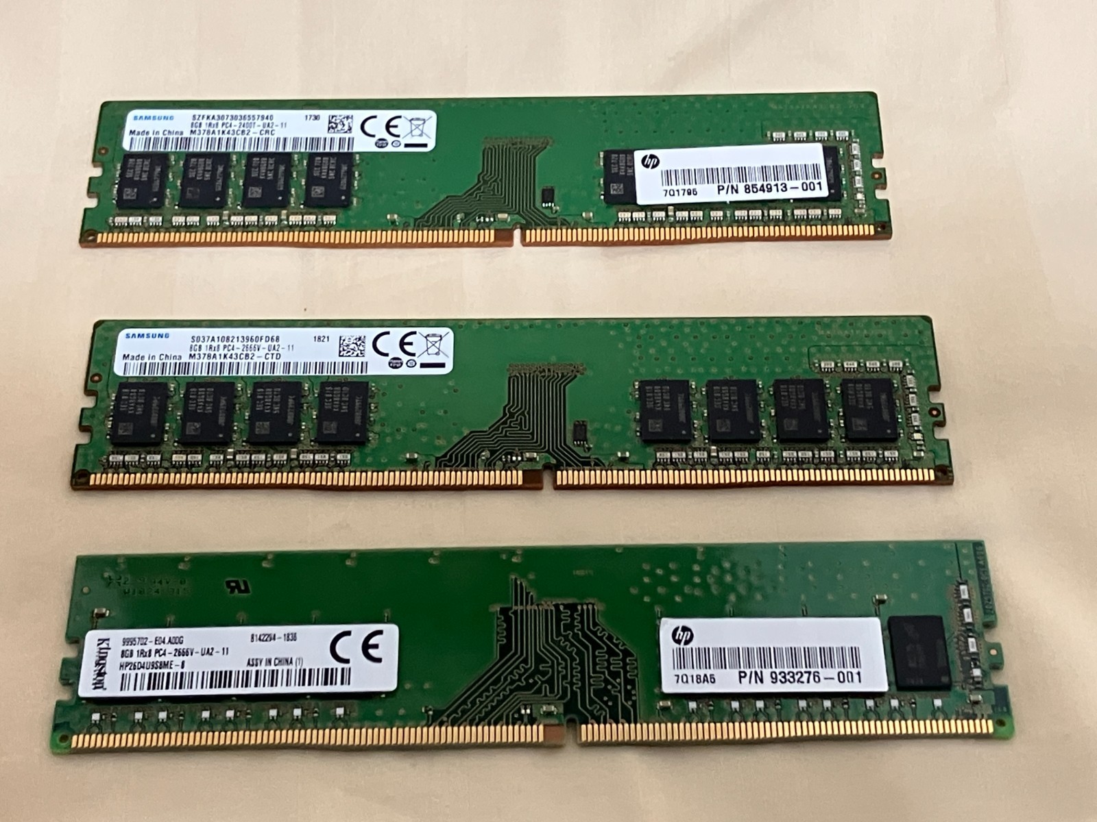 24GB DDR4 Desktop RAM Lot Samsung 2 x 8GB and Kingston 1 x 8GB