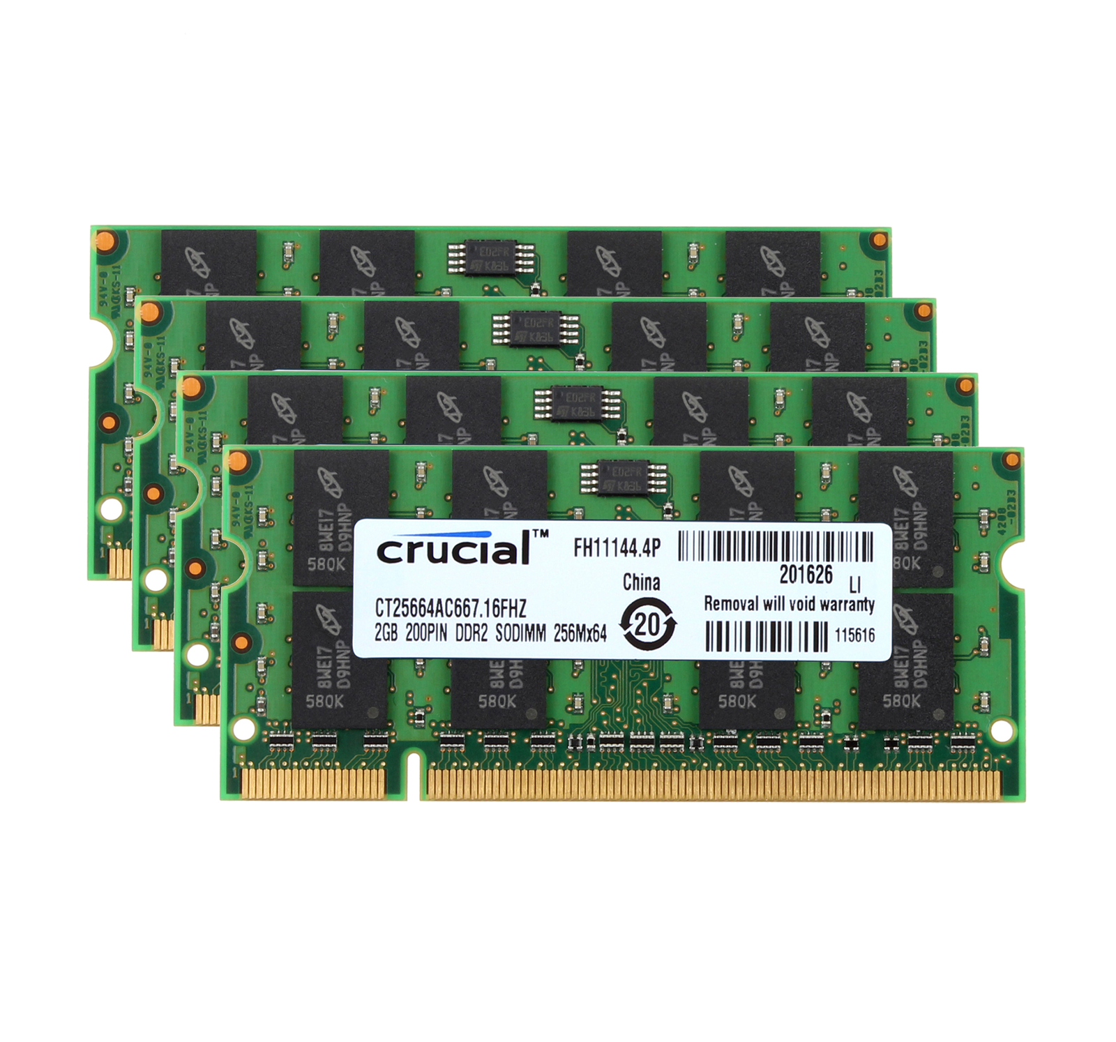 Crucial 8GB 4X 2GB PC2-5300 DDR2-667MHz 200pin Sodimm Laptop Notebook Memory RAM