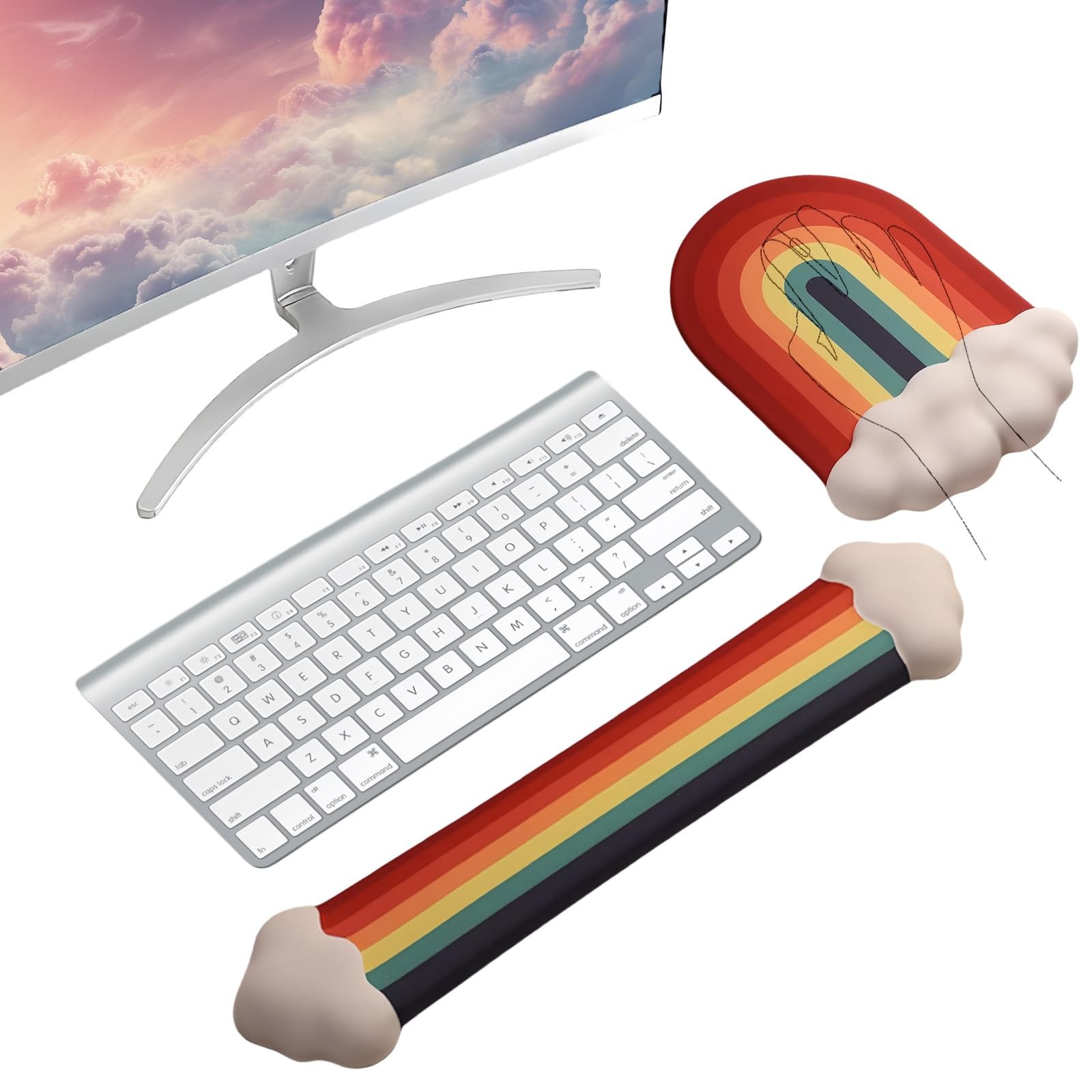 Gel Cloud Keyboard Wrist Rest Cute Rainbow Mouse Pad with Wrist Rest for Comp...