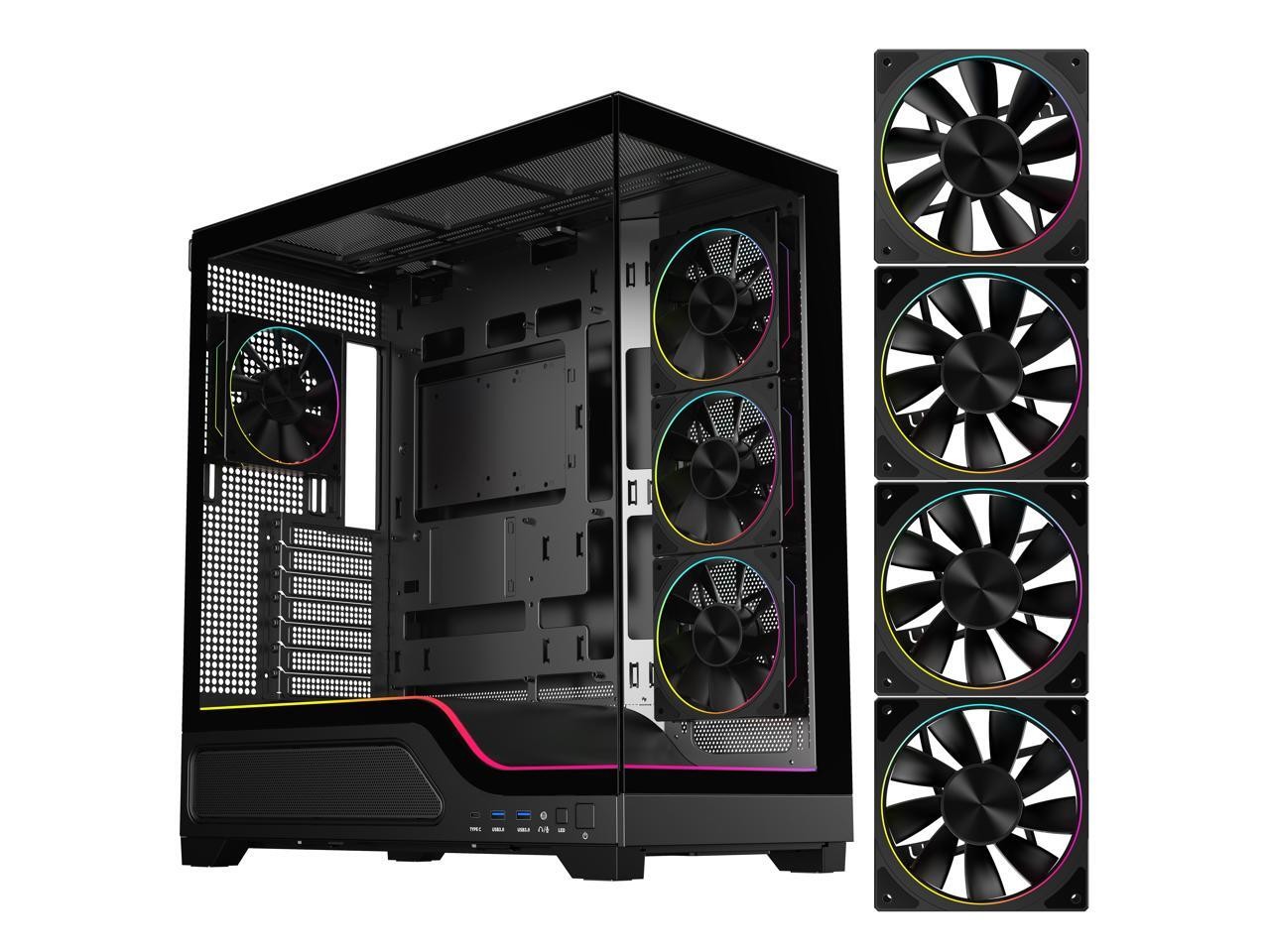 DIYPC IDX5-BK-ARGB Black Dual USB3.0/ 1 x Type C Tempered Glass ATX Gaming Compu