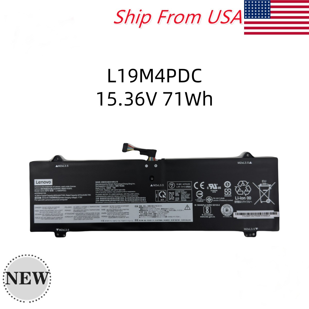 Genuine L19C4PDC L19M4PDC L19C4PDC Battery For Lenovo Yoga 7-15ITL5 7-14ITL5 USA