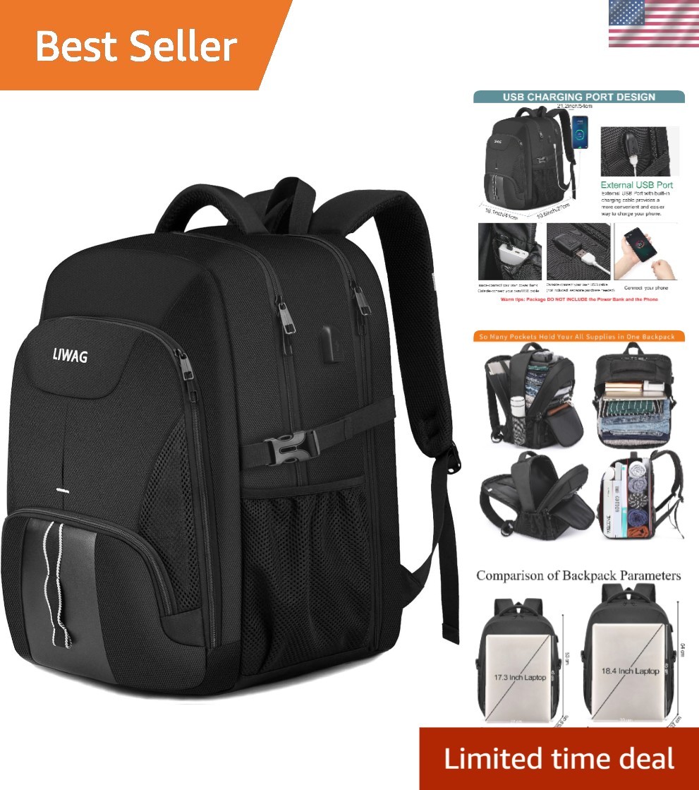 Versatile 18.4'' Laptop Backpack with USB Port - Perfect for College & Business