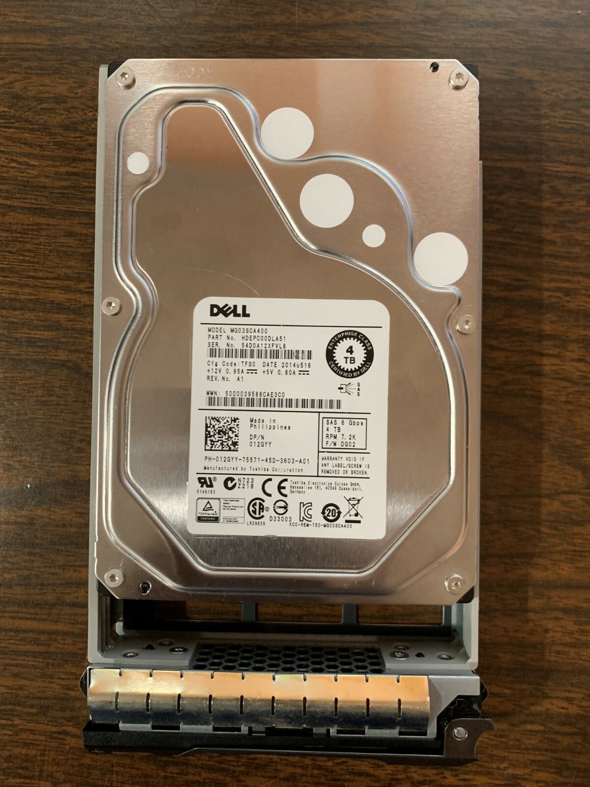 12GYY Dell 012GYY 4TB 7.2K 3.5 LFF NL SAS HDD with Tray MG03SCA400