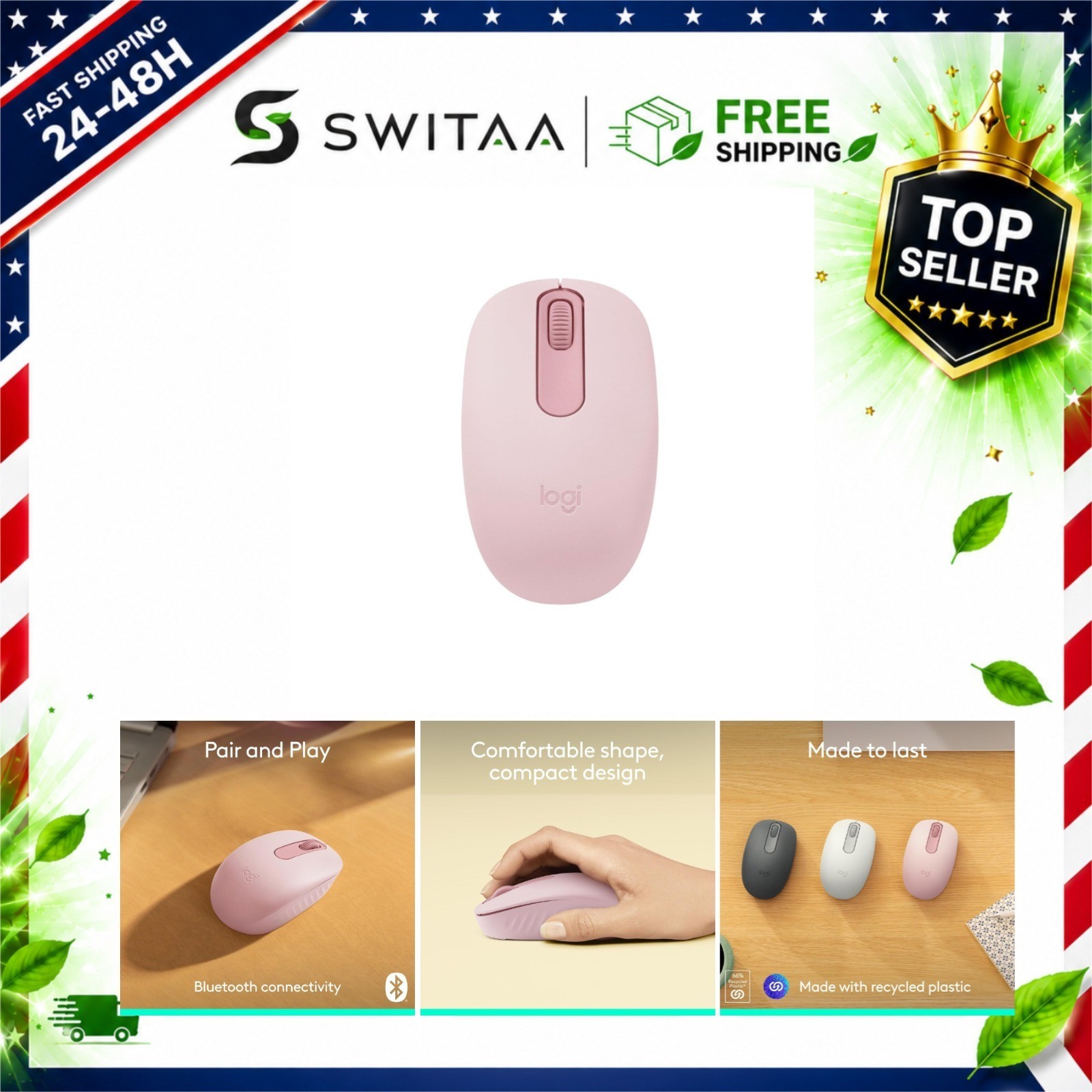 Logitech M196 Bluetooth Wireless Mouse Compact Ambidextrous Rose