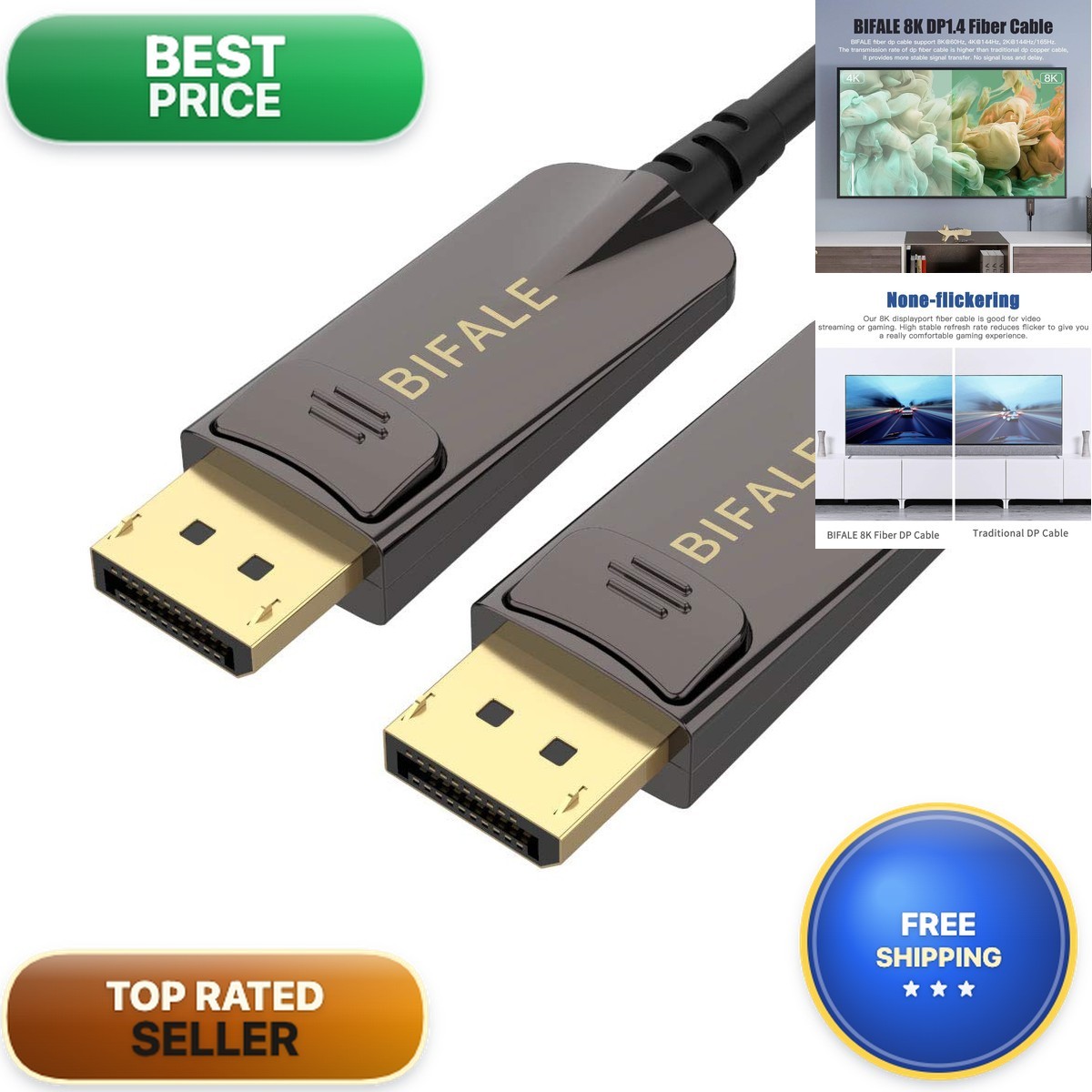 BIFALE 88631 Fiber Optic Displayport 1.4 Cable 100ft 8K@60Hz 4K@144Hz