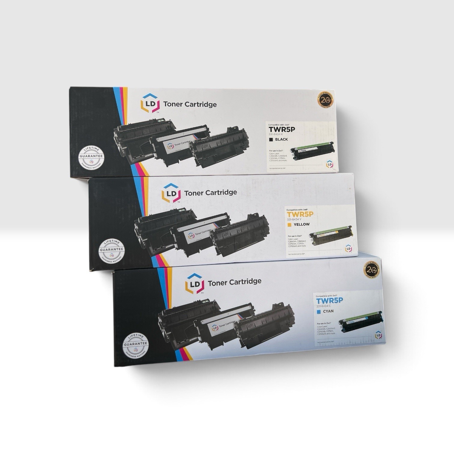 TWR5P Toner Cartridge 331-8434K, Y, C for Dell Color Laser - 3 Pack