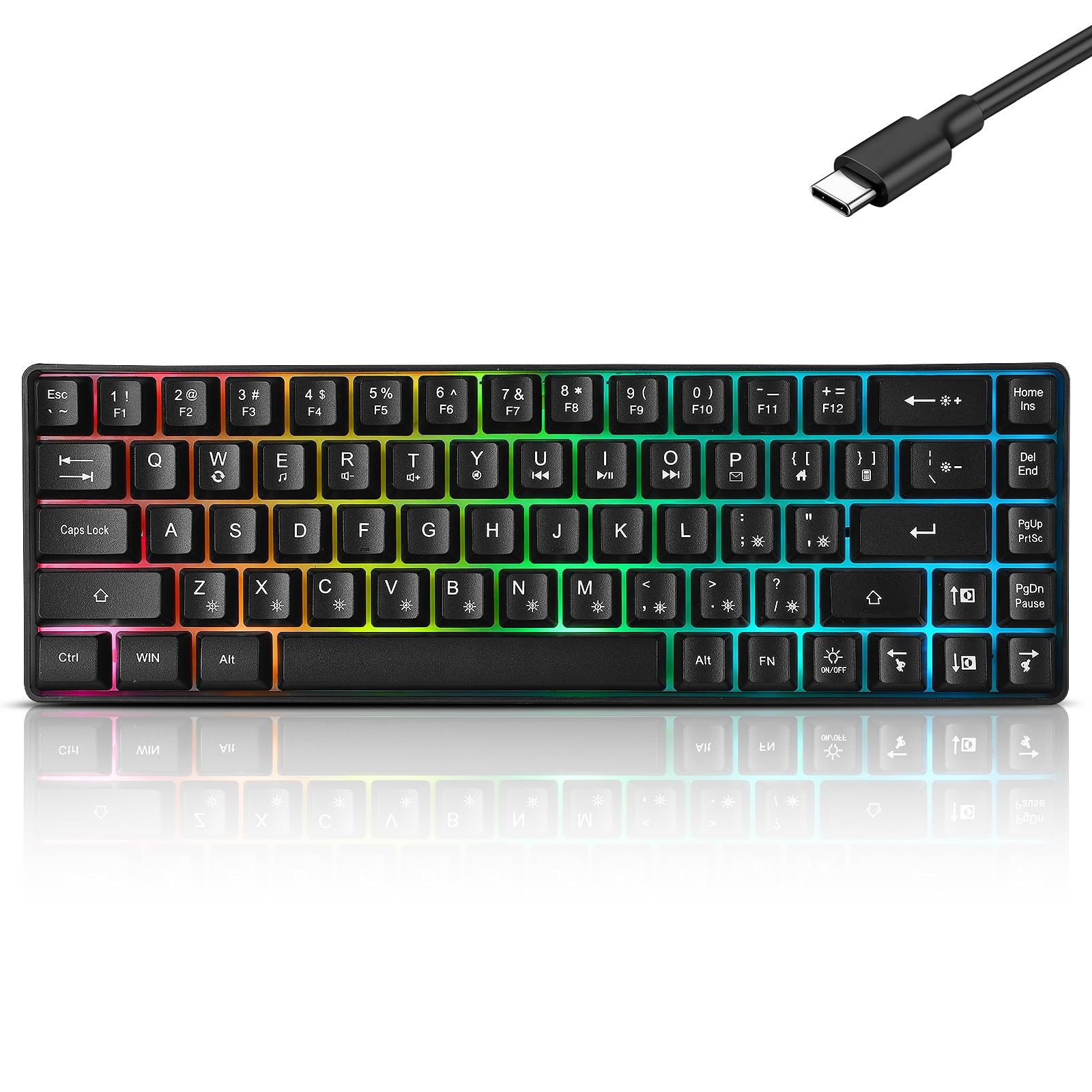 Wired Portable 60% Mechanical Feeling Gaming Keyboard,RGB LED Backlit Black