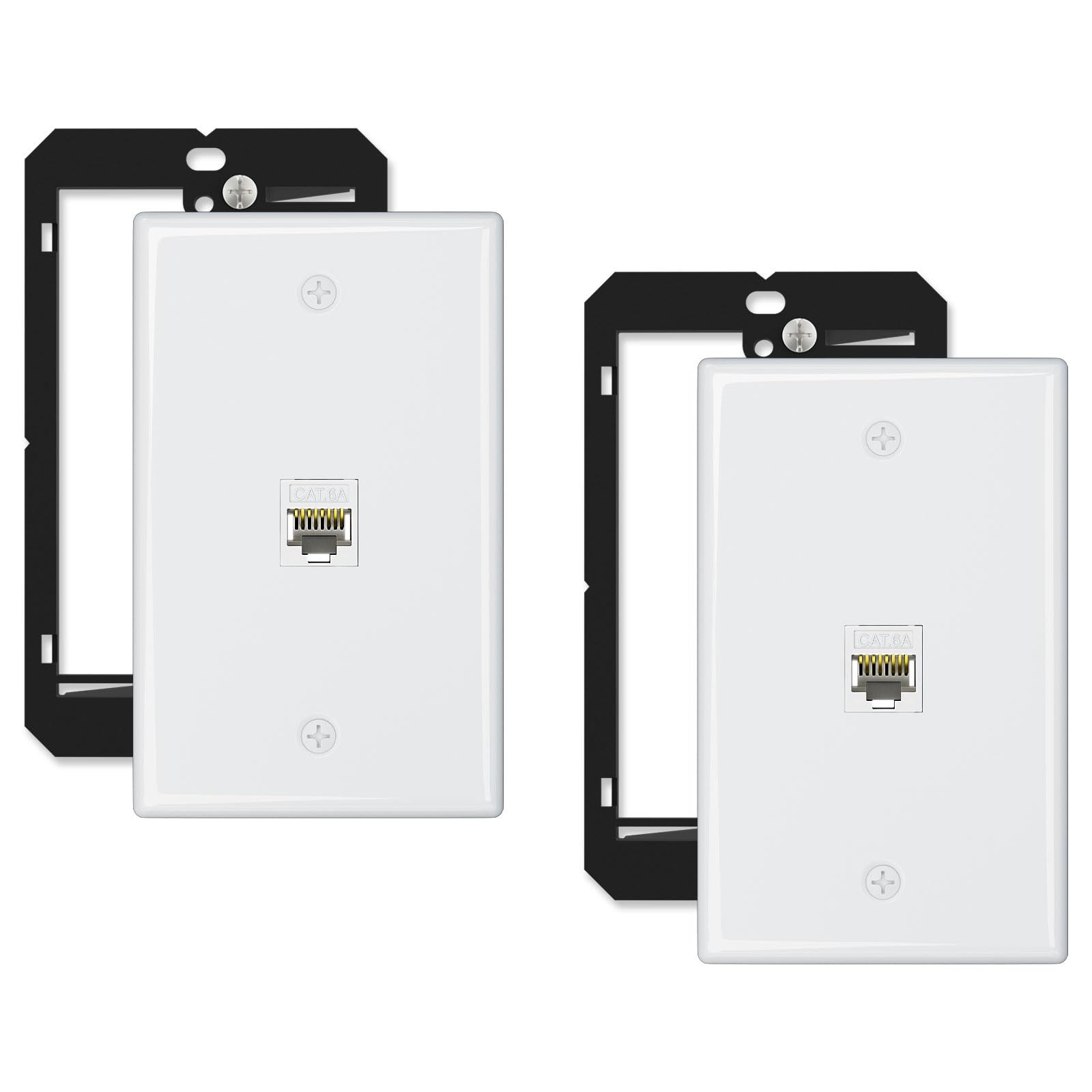 White Cat6A Ethernet Internet Network Wall Plate 1Port RJ45 Jack Outlet 2 PCS