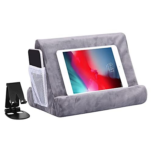 2pcs Multi-Angle Tablet Holder Cushion Stand with Net Pocket & Black Color Grey