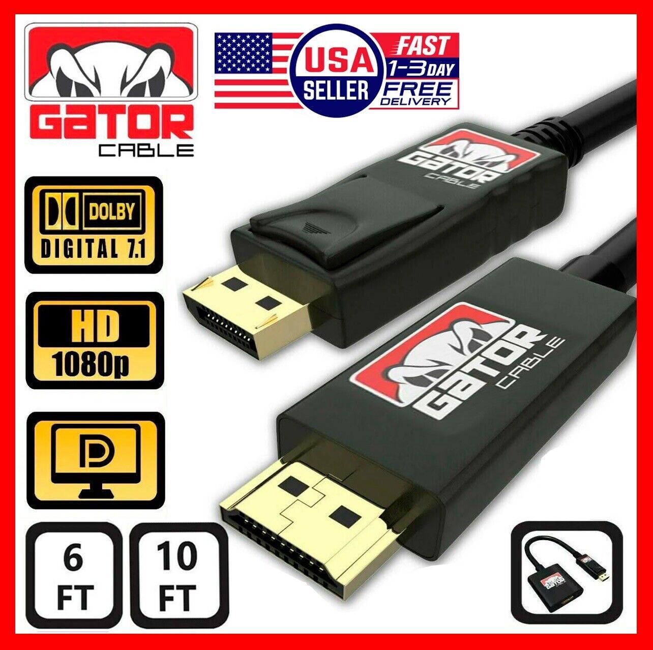 DisplayPort to HDMI Cable Adapter Converter Audio Video PC HDTV Monitor 1080P