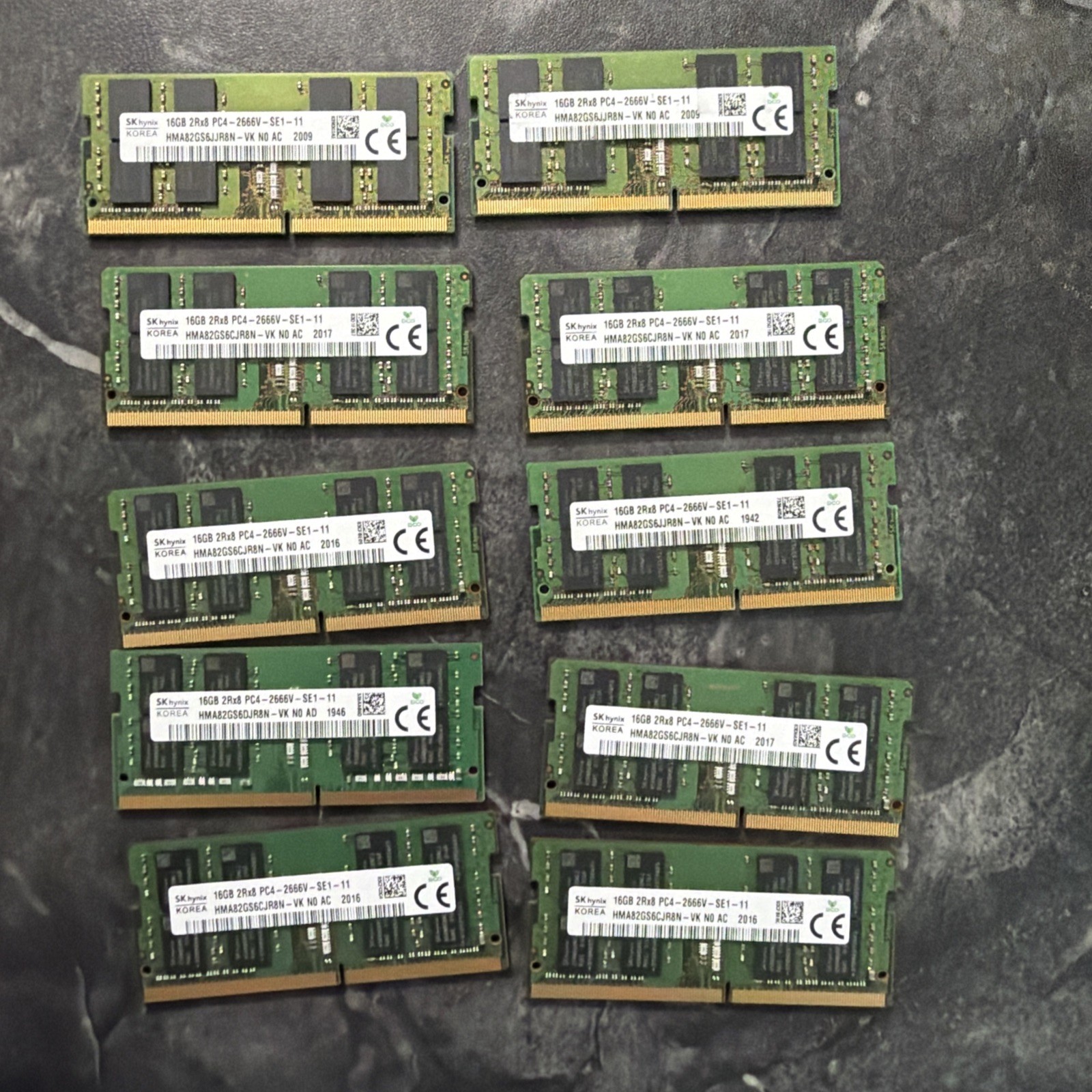 Lot of 10 - Sk Hynix 16GB PC4-21300 DDR4-2666V Laptop Memory HMA82GS6JJR8N-VK