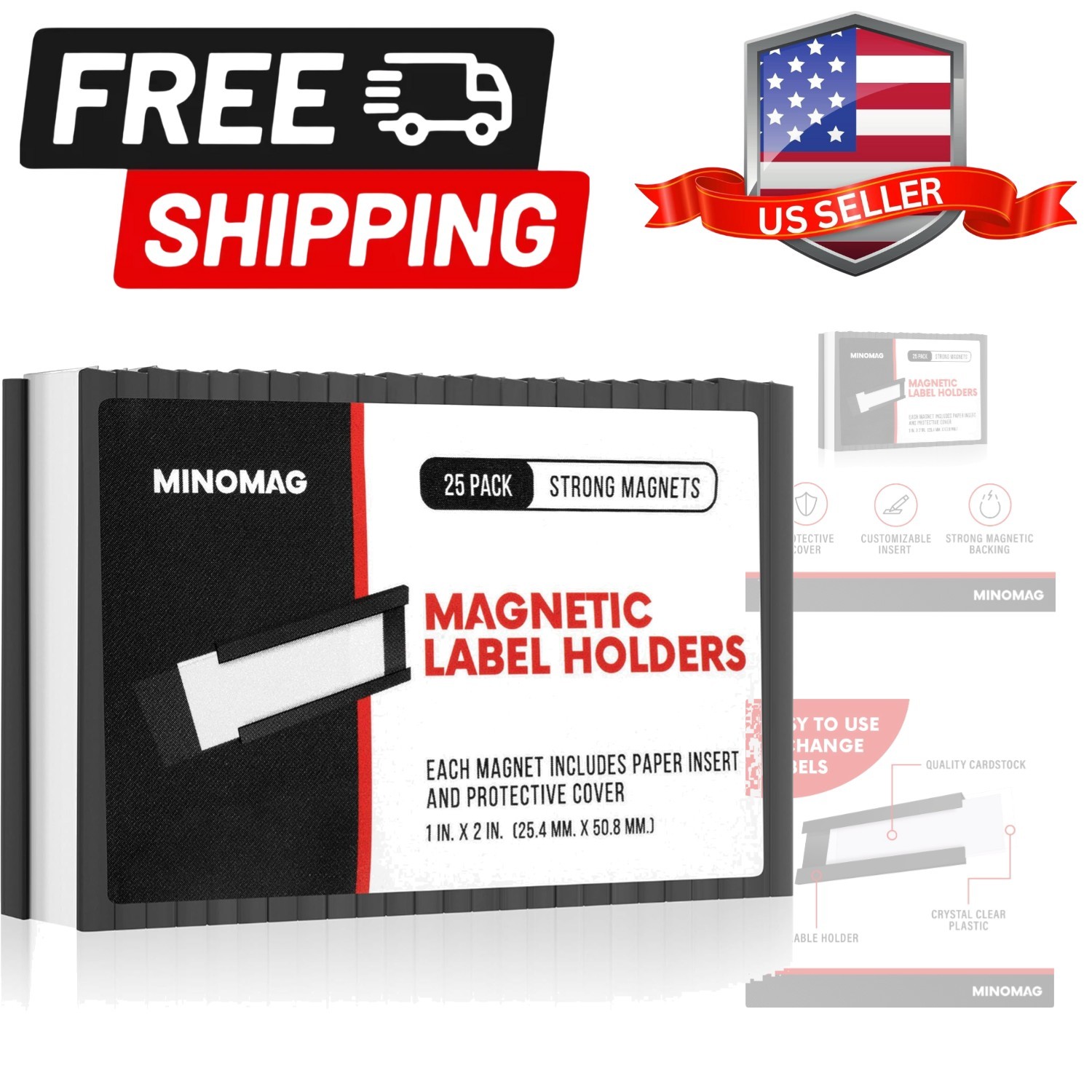 25pcs Magnetic Tool Box Labels 1x2 inches | C Channel Magnetic Label Holders ...