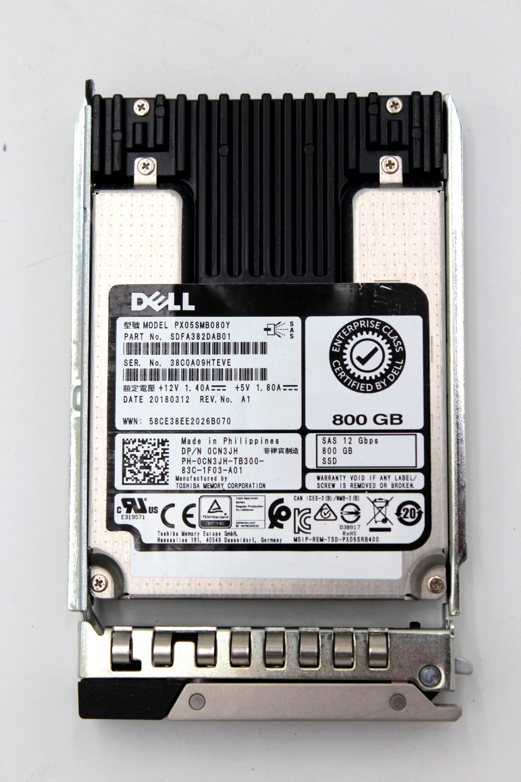 Dell 800GB 12Gb/s SAS 2.5" Enterprise SSD PX05SMB080Y – CN3JH w/ 13th Gen Caddy