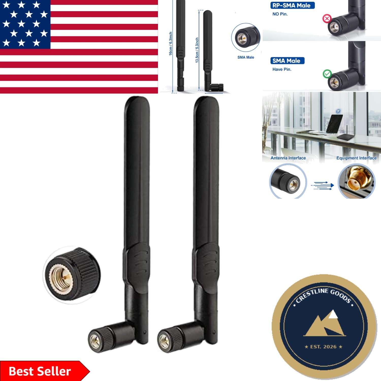 Omni-Directional 4G LTE Antennas 2-Pack with 8dBi Gain for All Devices