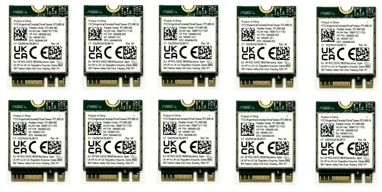 Lot of 10 Genuine Realtek RTL8852BE Wi-Fi 6 Bluetooth 5.2 2.4GHz 5GHz Net Card