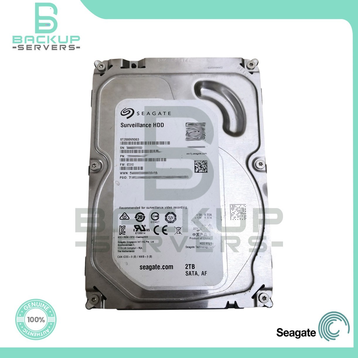 Seagate ST2000VX003 2TB Surveillance HDD 3.5" SATA 6Gb/s 5900RPM 64MB Cache HDD