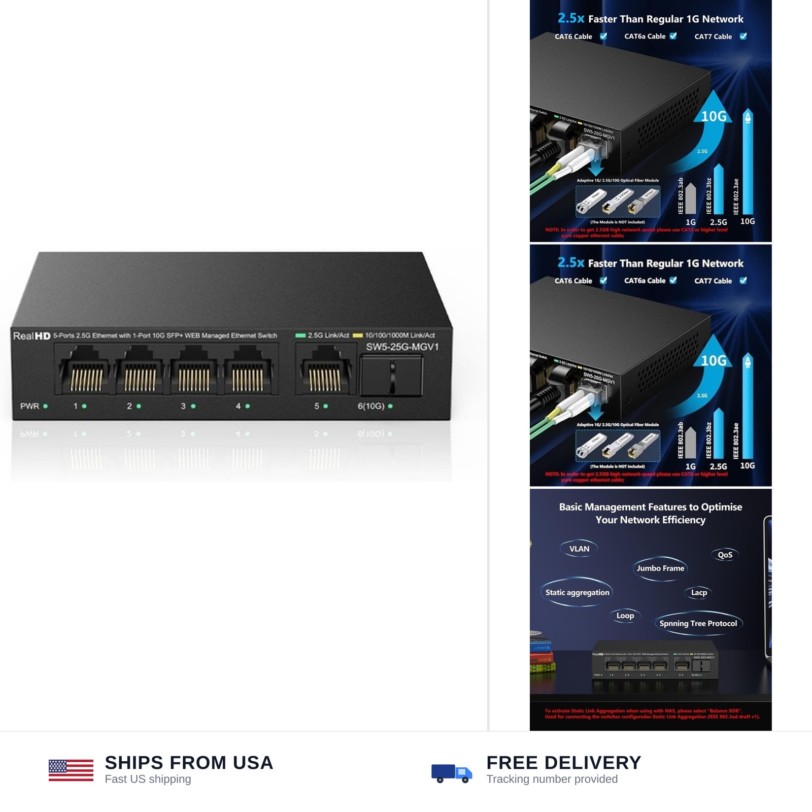 5 Port 2.5GB Web Managed Ethernet Network Switch | 5 x 2.5 Gigabit | 1 x 10Gb...