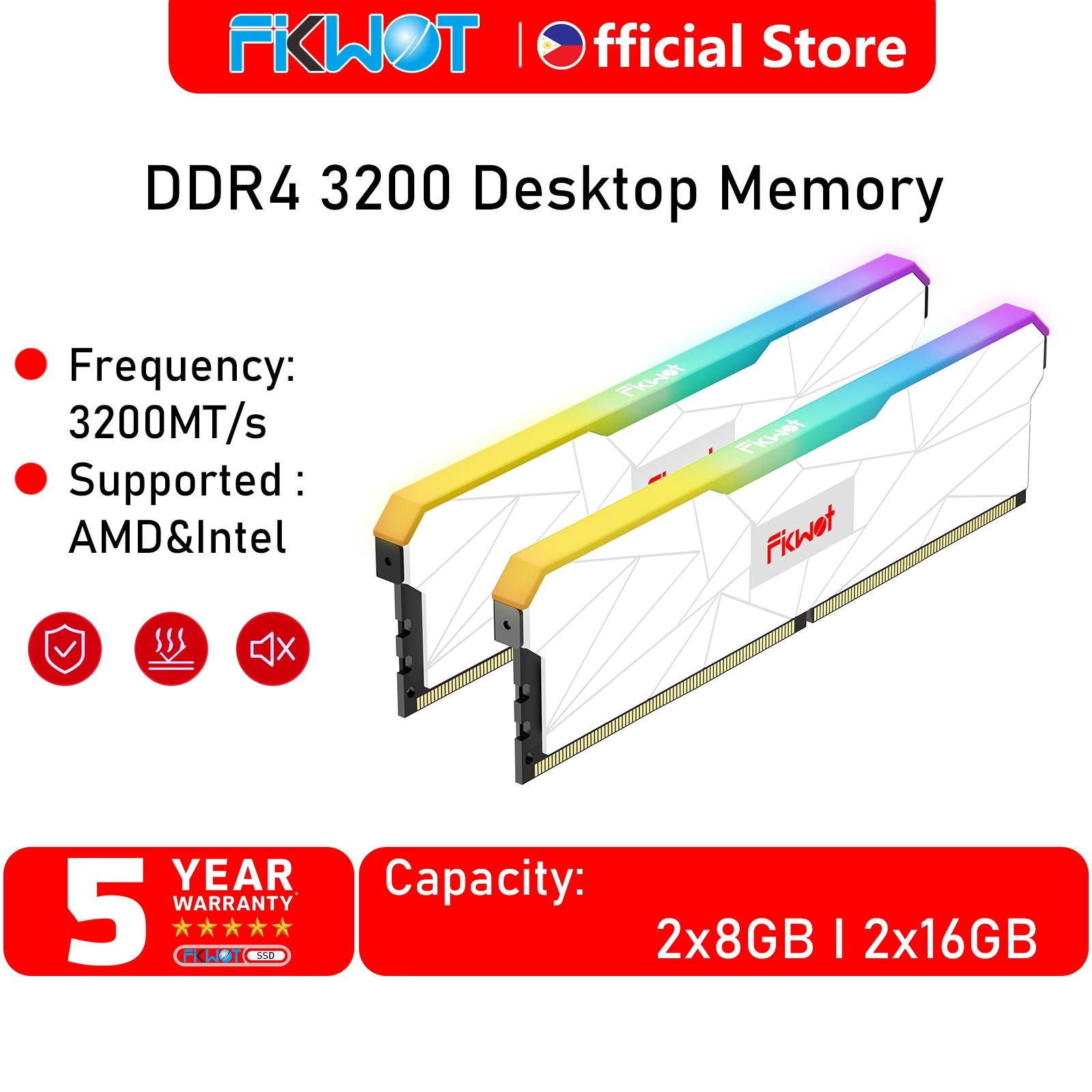 Fikwot UD11 RGB DDR4 RAM 32GB 16GB 288-Pin 3200 MT/S Desktop Memory Stick