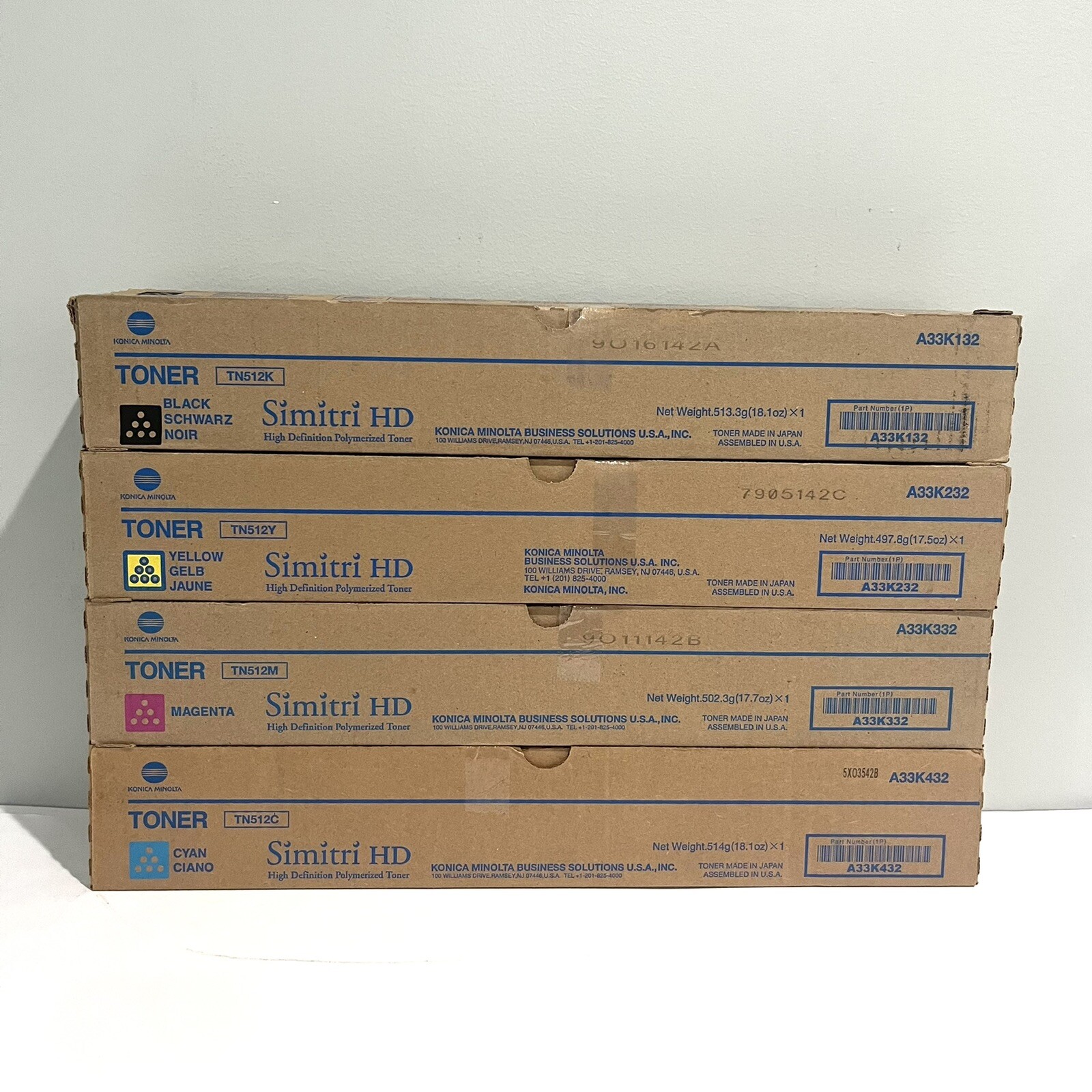Konica Minolta TN512 YMCK Standard Yield Toner Cartridges Set For BizHub C454