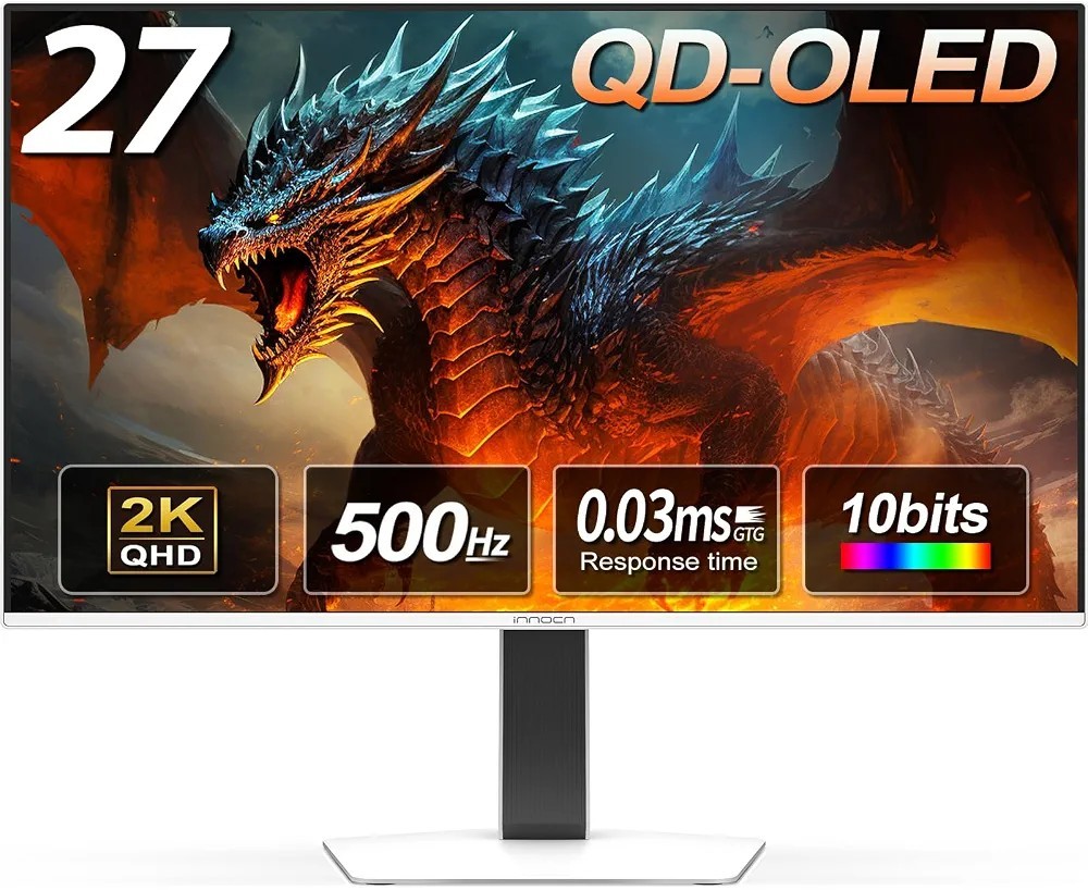 INNOCN 27" OLED 2K QHD 2560 x 1440p 500Hz Gaming Monitor, Gaming Console Ready