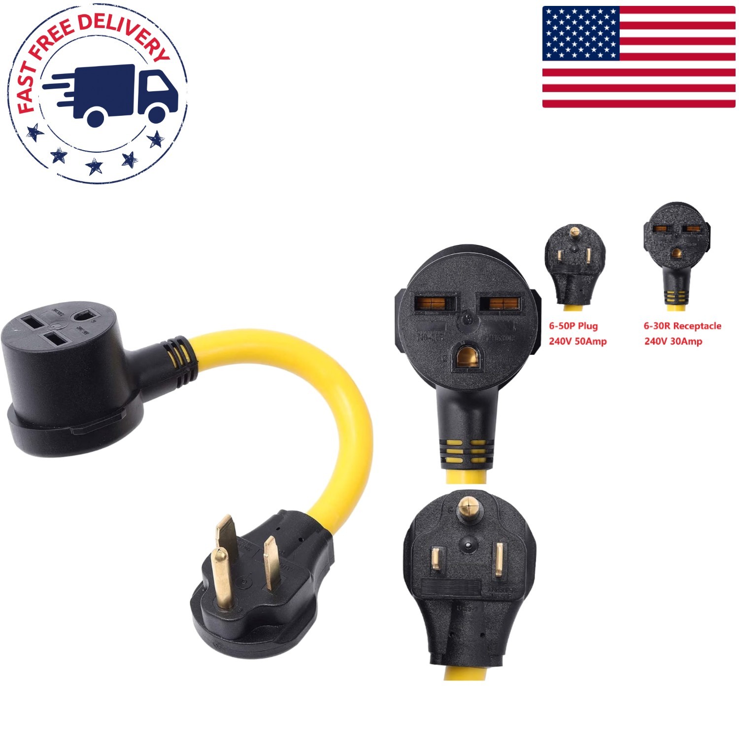 Versatile NEMA 6-50P to 6-30R Adapter, 240V 50 Amp for Indoor and Outdoor Use