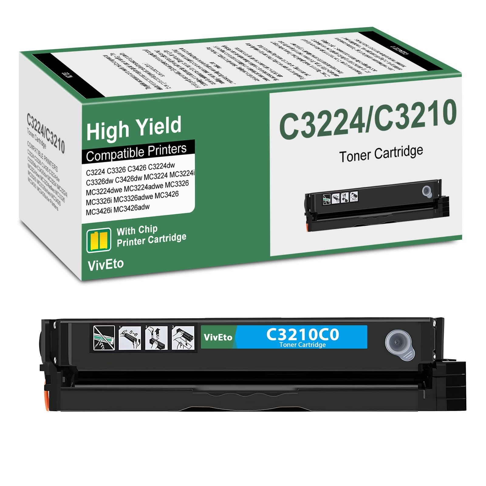 MC3426 C3210 C3224 Cyan Toner Cartridge with New Chip C3210C0 C3326 Toner