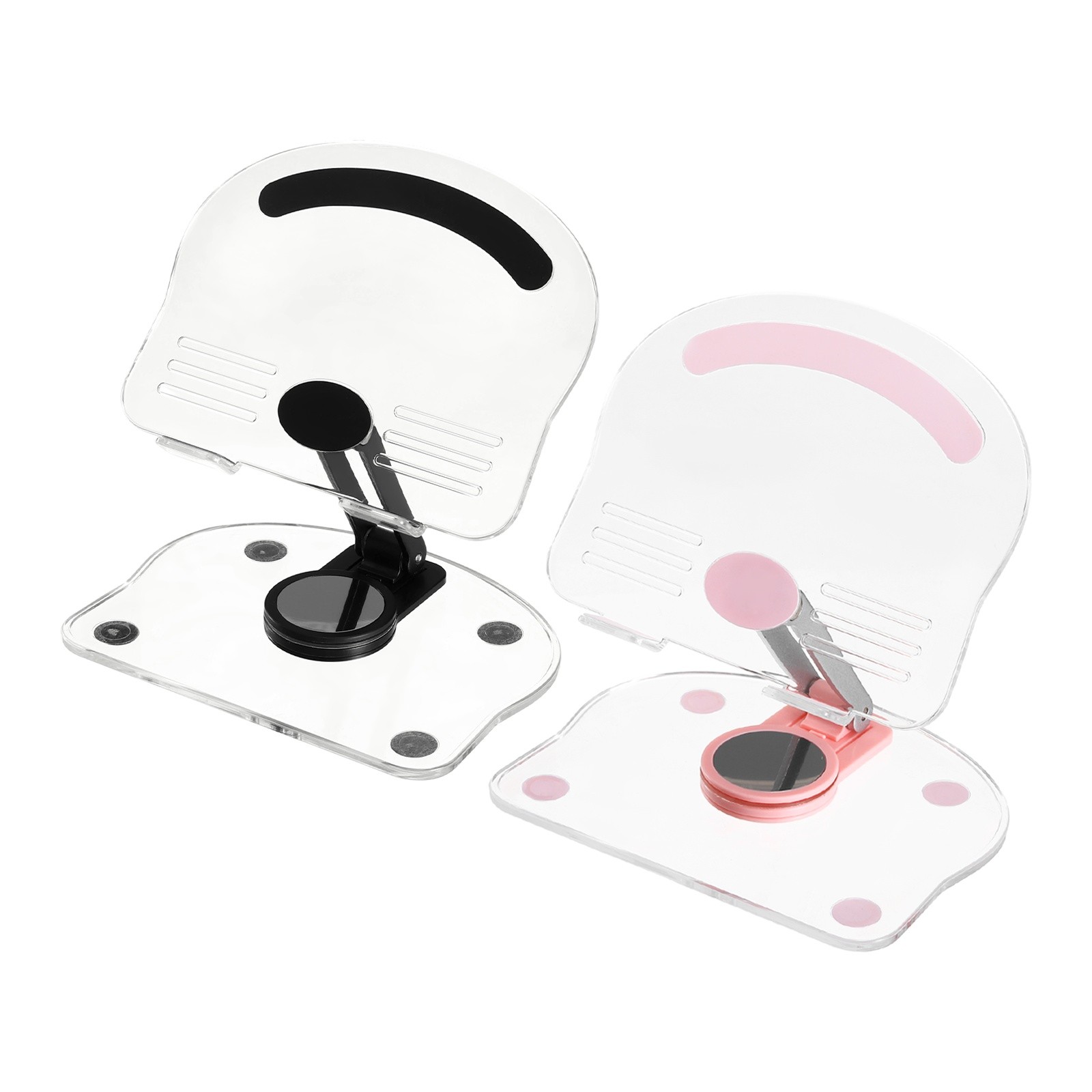 2 PCS Acrylic Tablet Stand,Acrylic Tablet Holder Adjustable Foldable,Pink Black