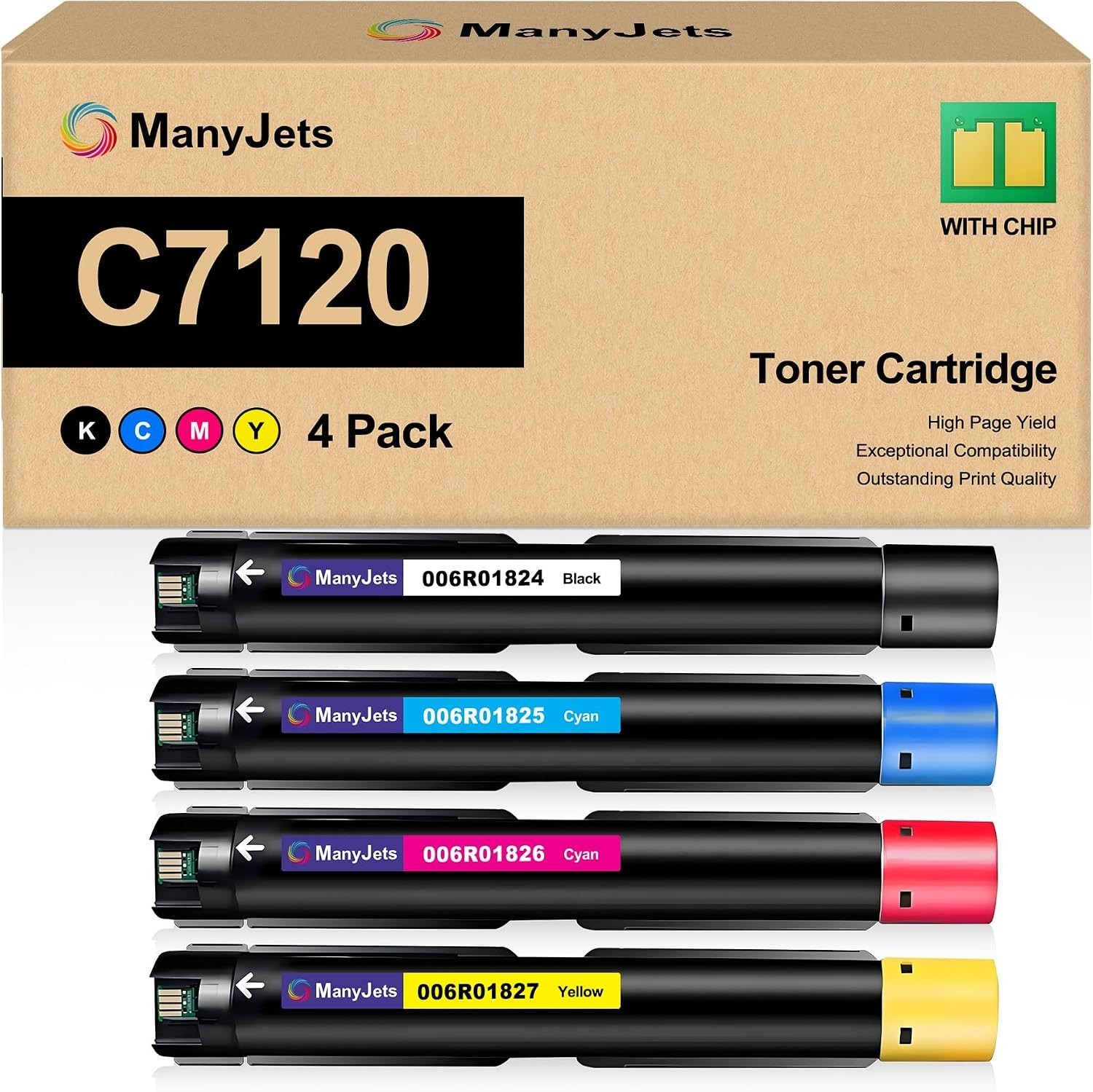 Toner Cartridges 4-Pack BCMY C7120 Chip ManyJets [Compatible With Xerox] BN